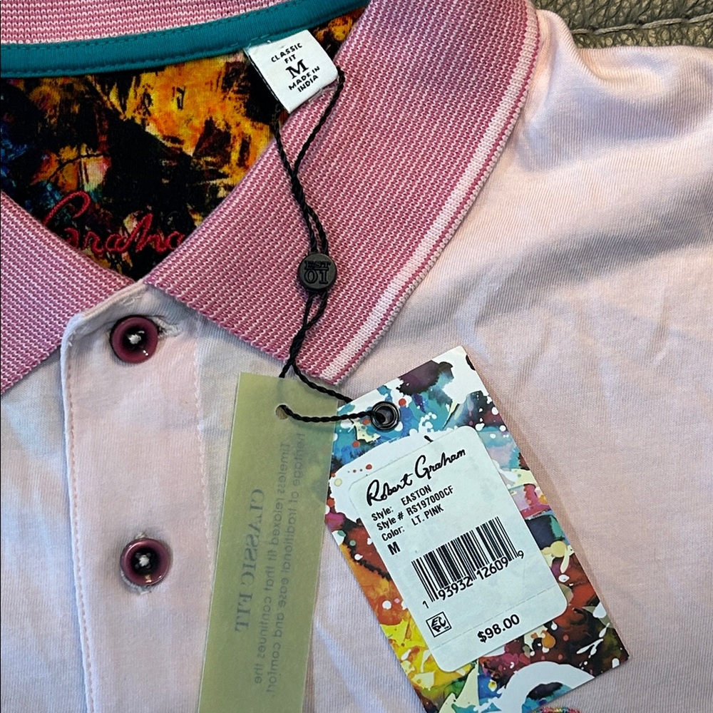 Robert Graham Pink Polo Shirt, size M, NWT - Picture 2 of 6
